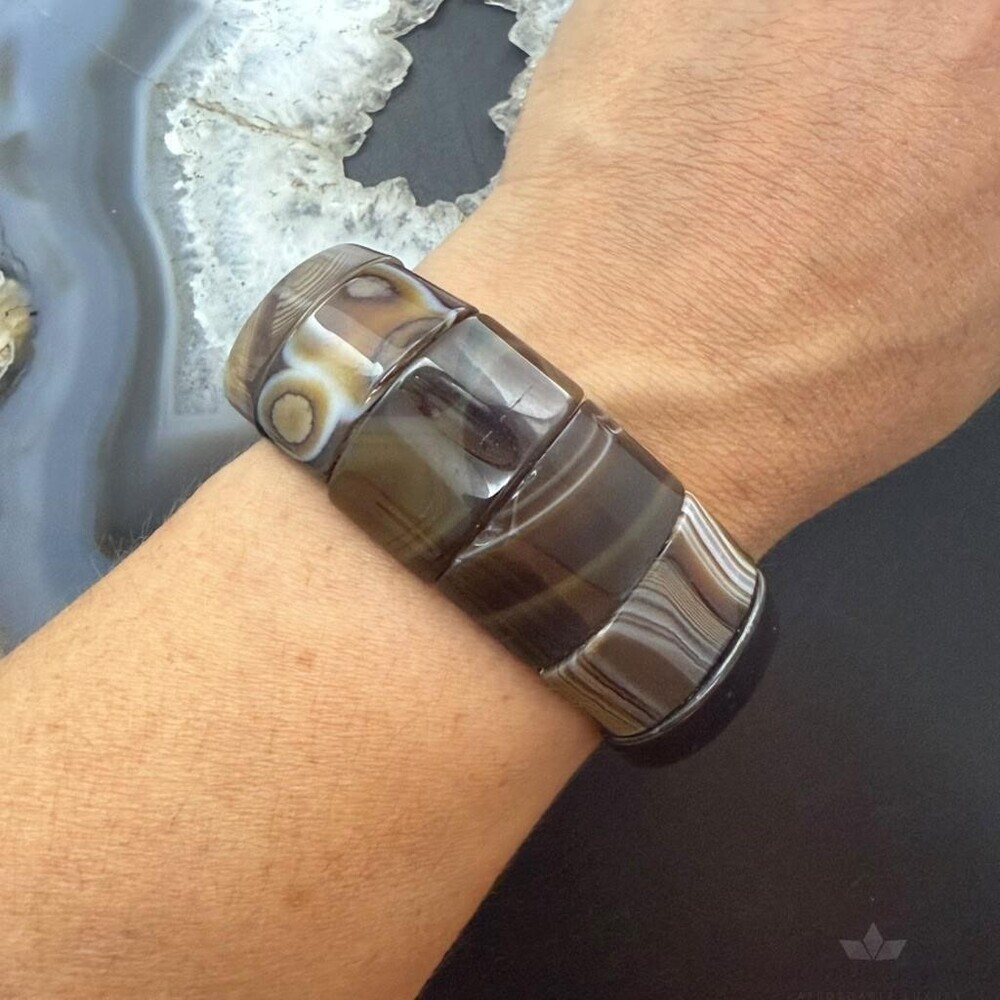 Large Rectangle Agate Beads Stretch Bracelet For Women